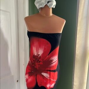 SHEIN Red and Black Strapless Bodycon Dress